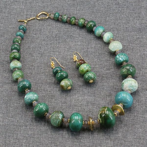 natural green emerald agate polishing raw smooth rondelle gray agates beads necklace earrings sets for lady gifts, Silver
natural green emerald agate polishing raw smooth rondelle gray agates beads necklace earrings sets for lady gifts, Silver