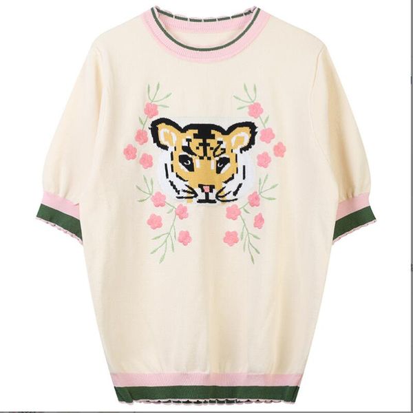 french sweater women fashion summer embroidery with flower tiger pattern t-shirt female casual o collar short sleeve knitted w426, White;black
french sweater women fashion summer embroidery with flower tiger pattern t-shirt female casual o collar short sleeve knitted w426, White;black