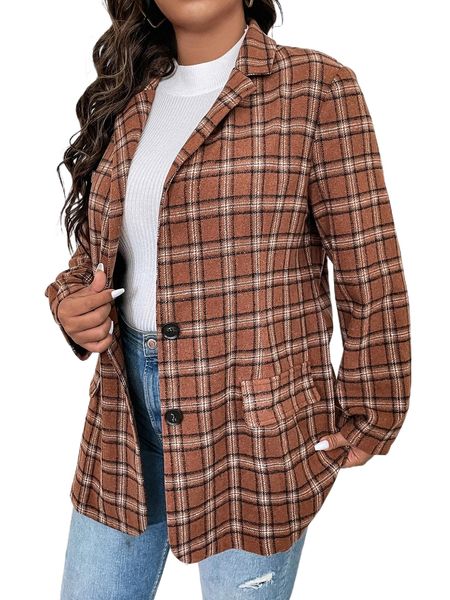 plus plaid print blazer y4gb#, Black 
plus plaid print blazer y4gb#, Black