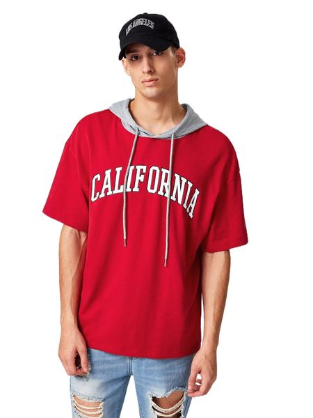 men letter graphic drawstring hooded tee w2xs#, White;black
