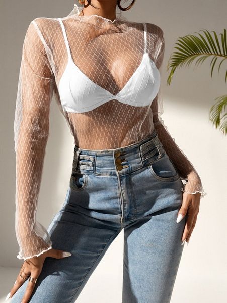 argyle mesh without cami f59y#, White