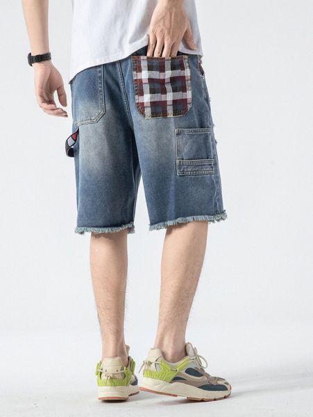 men plaid patched pocket ripped frayed raw hem bermuda denim shorts x783#, White;black
men plaid patched pocket ripped frayed raw hem bermuda denim shorts x783#, White;black