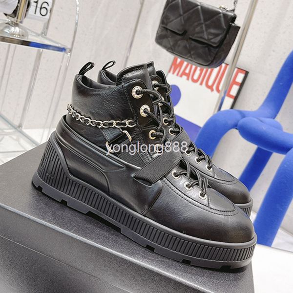 boots layer cowhide small fragrant wool short boots thick bottom color matching metal chain martin, Black
boots layer cowhide small fragrant wool short boots thick bottom color matching metal chain martin, Black