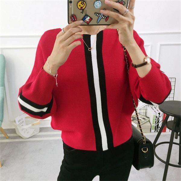 autumn winter women sweater pullover stripe contrast color bat sleeve knitted jumper loose short outwear pull femm 201225, White;black
autumn winter women sweater pullover stripe contrast color bat sleeve knitted jumper loose short outwear pull femm 201225, White;black