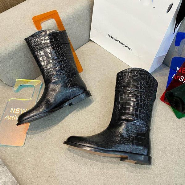 fashion- mid-tube boots western cowboy boot women round toe leather booties crocodile grain cowhide fashion casual shoes high-end quality, Black
fashion- mid-tube boots western cowboy boot women round toe leather booties crocodile grain cowhide fashion casual shoes high-end quality, Black