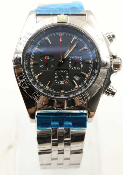quality 45mm high quartz chronograph mens watch watches black round dial with three deputy dials and rotatable bezel, Slivery;brown
quality 45mm high quartz chronograph mens watch watches black round dial with three deputy dials and rotatable bezel, Slivery;brown