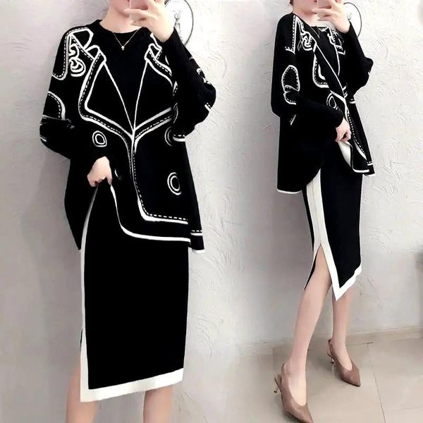 two piece dress nice winter autumn women's fashion twinset set loose cloak batwing sleeve sweaters knitted and slim knit skirt suit, White
two piece dress nice winter autumn women's fashion twinset set loose cloak batwing sleeve sweaters knitted and slim knit skirt suit, White
