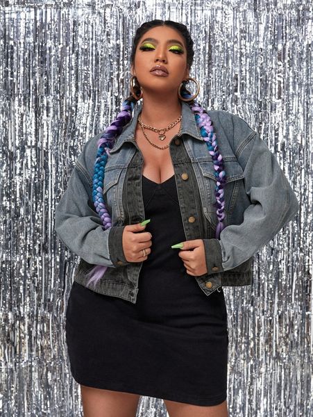 plus colorblock button front denim jacket b3zo#, Black;brown
plus colorblock button front denim jacket b3zo#, Black;brown