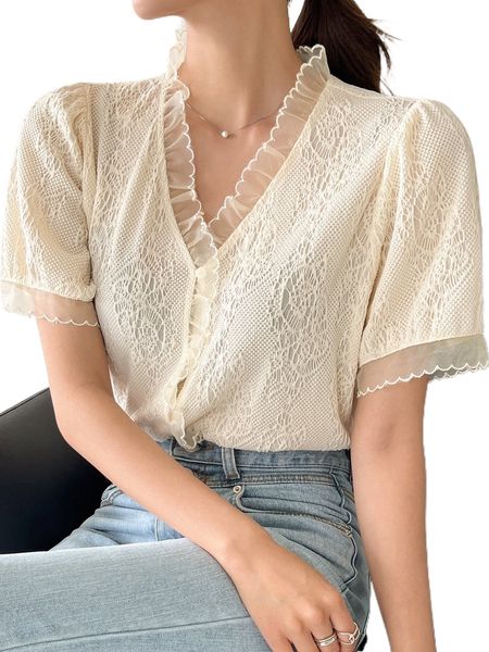 dazy mesh trim textured knit button front tee h1wm#, White 
dazy mesh trim textured knit button front tee h1wm#, White