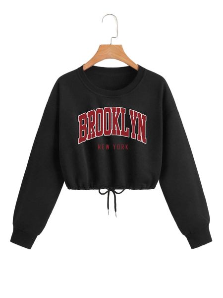 letter graphic drop shoulder drawstring hem pullover z9cp#, Black
letter graphic drop shoulder drawstring hem pullover z9cp#, Black