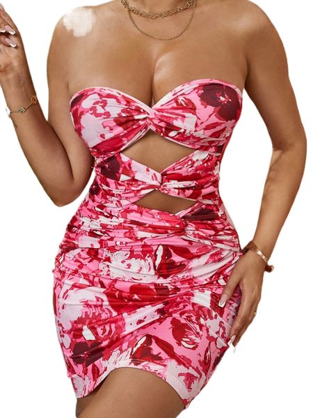 sxy allover print twist front cut out bodycon tube dress p2kw#, Black;gray
sxy allover print twist front cut out bodycon tube dress p2kw#, Black;gray