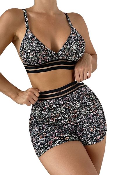 random ditsy floral print smocked contrast mesh shorts bikini swimsuit 53c9#, White;black
random ditsy floral print smocked contrast mesh shorts bikini swimsuit 53c9#, White;black