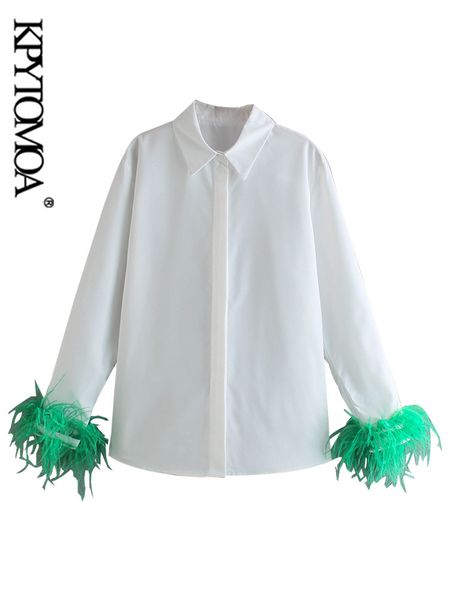 kpytomoa women fashion with feathers loose poplin blouses vintage long sleeve button up female shirts blusas chic 220810, White
kpytomoa women fashion with feathers loose poplin blouses vintage long sleeve button up female shirts blusas chic 220810, White