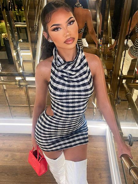 popular striped mini dress women fashion mock neck halter plaid stitching backless bandage bodycon harajuku party vestido, Black;gray
popular striped mini dress women fashion mock neck halter plaid stitching backless bandage bodycon harajuku party vestido, Black;gray