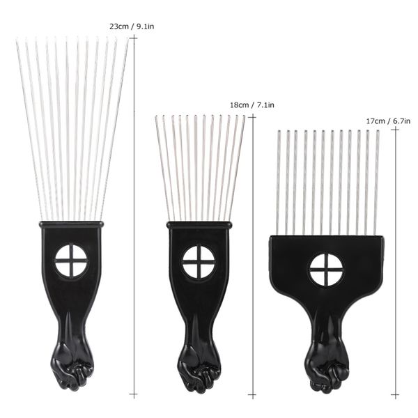 

metal afro hair comb african american pick comb hair brush salon hairdressing styling tool black fist hairbrush, Silver