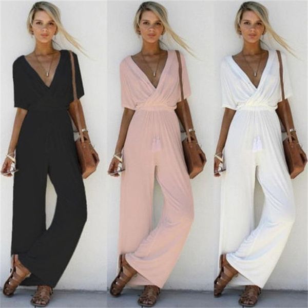 women summer loose short sleeve casual jumpsuit ladies elegant vneck fashion clubwear wide leg slim pants trousers 220713, Black;white
women summer loose short sleeve casual jumpsuit ladies elegant vneck fashion clubwear wide leg slim pants trousers 220713, Black;white