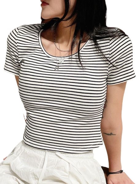 dazy striped crop tee n9vh#, White