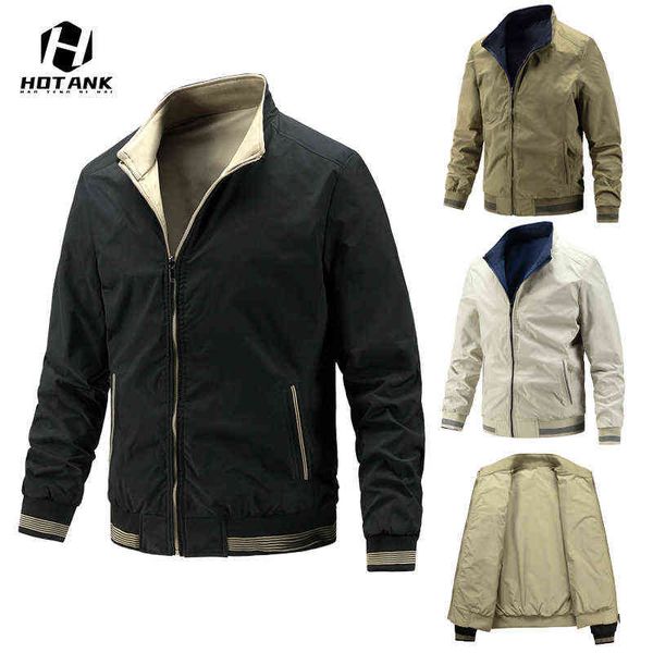 2022 spring autumn mens double sided fashion bomber jacket casual windproof stand coat men solid color baseball jackets s-5xl y220803, Black;brown 
2022 spring autumn mens double sided fashion bomber jacket casual windproof stand coat men solid color baseball jackets s-5xl y220803, Black;brown