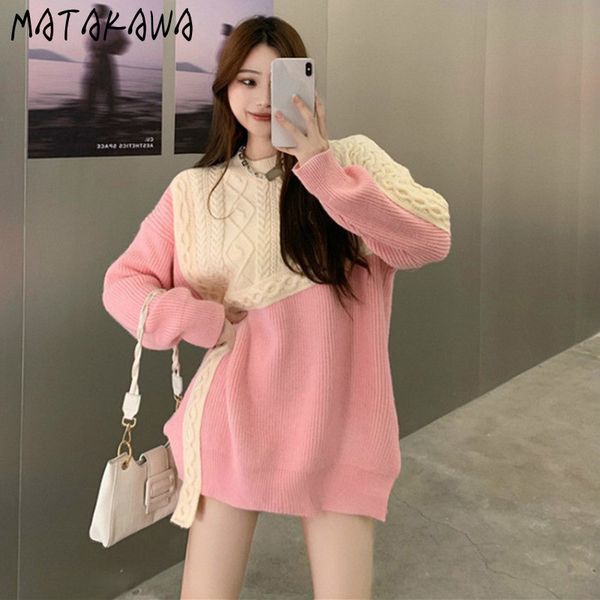 round neck woman sweaters spring fashion loose splicing pullovers color contrast midlength knitted women 210506, White;black
round neck woman sweaters spring fashion loose splicing pullovers color contrast midlength knitted women 210506, White;black