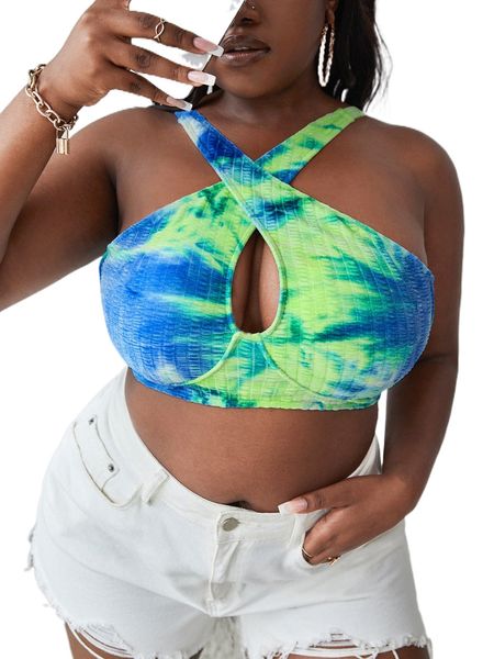 plus tie dye crisscross front bikini l8ra#, Black
