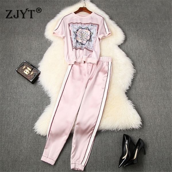 new fashion summer runway two piece set women suits short sleeve print and pants tracksuit y201128, White
new fashion summer runway two piece set women suits short sleeve print and pants tracksuit y201128, White