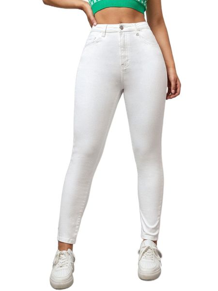 solid zipper fly skinny jeans k1gp#, Blue