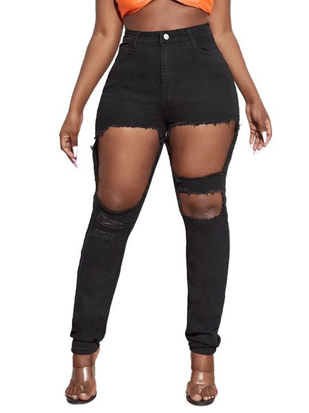 high waist cut out ripped skinny jeans d1qk#, Blue