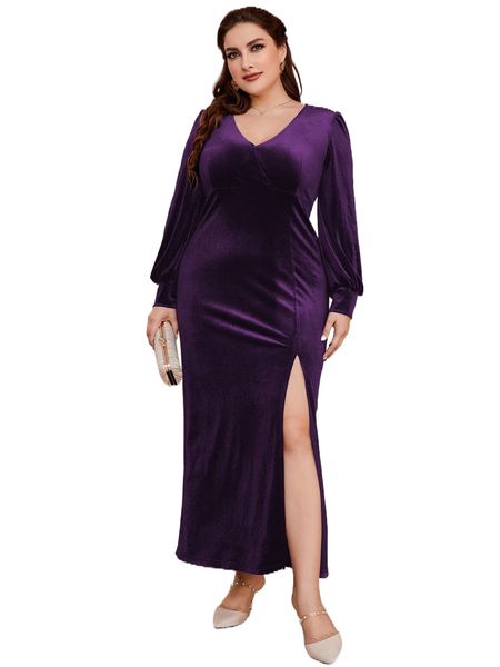 plus lantern sleeve split thigh velvet prom dress g0iq#, Black
plus lantern sleeve split thigh velvet prom dress g0iq#, Black