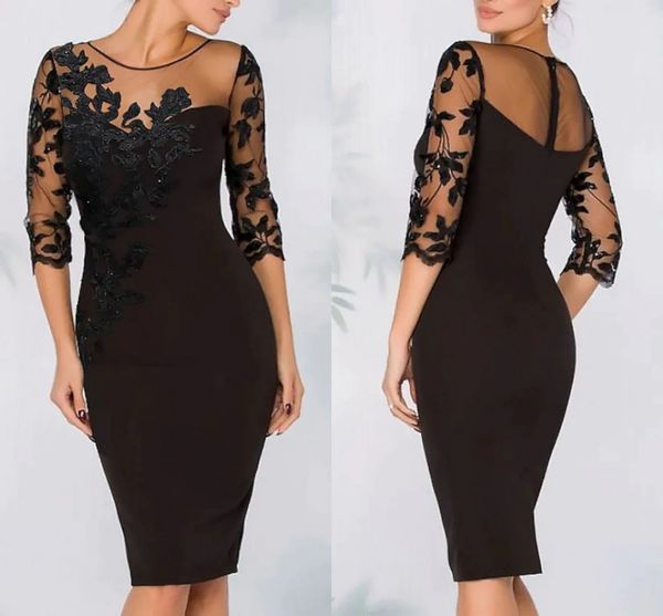 black short cocktail party dress illusion neck zipper half sleeve knee length satin lace club prom gowns robe de soriee 2022
black short cocktail party dress illusion neck zipper half sleeve knee length satin lace club prom gowns robe de soriee 2022