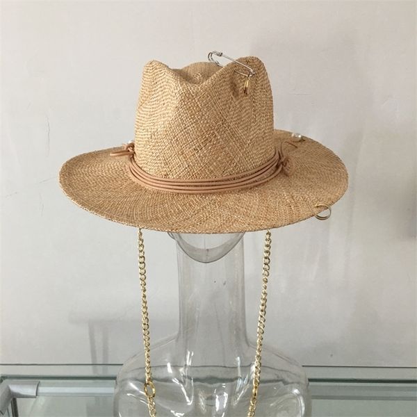 summer raffia sunhat for women with chain and pin womens straw panama hat 220712, Blue;gray
summer raffia sunhat for women with chain and pin womens straw panama hat 220712, Blue;gray