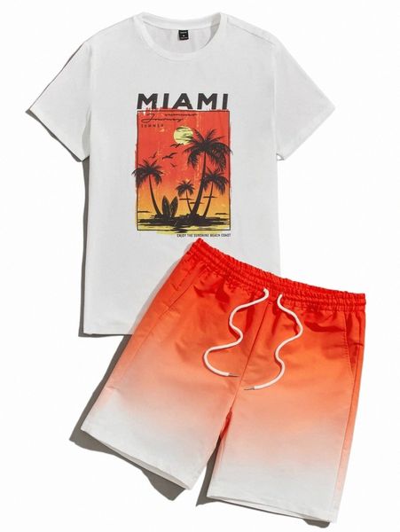 men slogan & palm tree print tee & ombre drawstring waist shorts e0mz#, Gray
men slogan & palm tree print tee & ombre drawstring waist shorts e0mz#, Gray