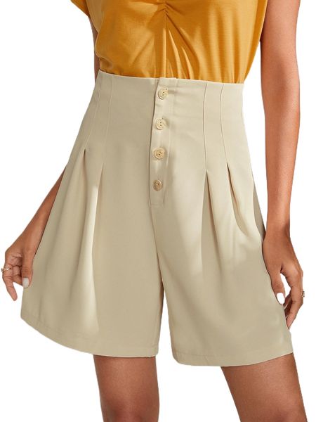 high waist plicated detail wide leg shorts q1a9#, White;black
