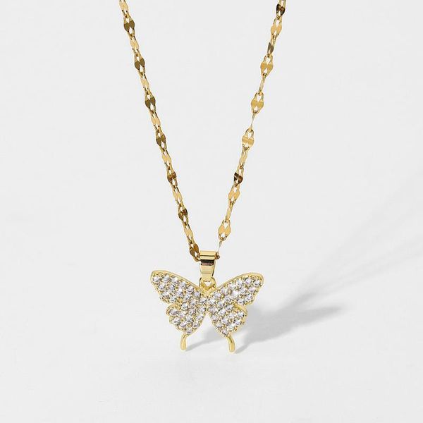pendant necklaces 18k gold plated stainless steel chokers necklace for women party jewelry elegant full zircon butterfly, Silver
pendant necklaces 18k gold plated stainless steel chokers necklace for women party jewelry elegant full zircon butterfly, Silver