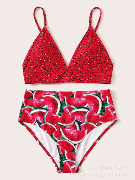 set designer women' swimwear bikini 2022 mini watermelon print bikini women' split swimsuit, Red;black
set designer women' swimwear bikini 2022 mini watermelon print bikini women' split swimsuit, Red;black