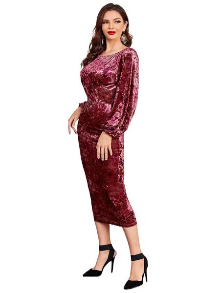 off shoulder lantern sleeve velvet bodycon dress without belt 99wg#, Black;gray
off shoulder lantern sleeve velvet bodycon dress without belt 99wg#, Black;gray