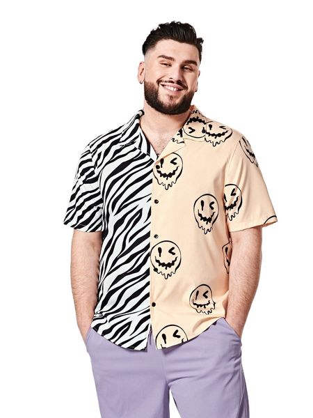 extended sizes men colorblock zebra stripe & cartoon graphic lapel neck shirt y33m#, White;black
extended sizes men colorblock zebra stripe & cartoon graphic lapel neck shirt y33m#, White;black