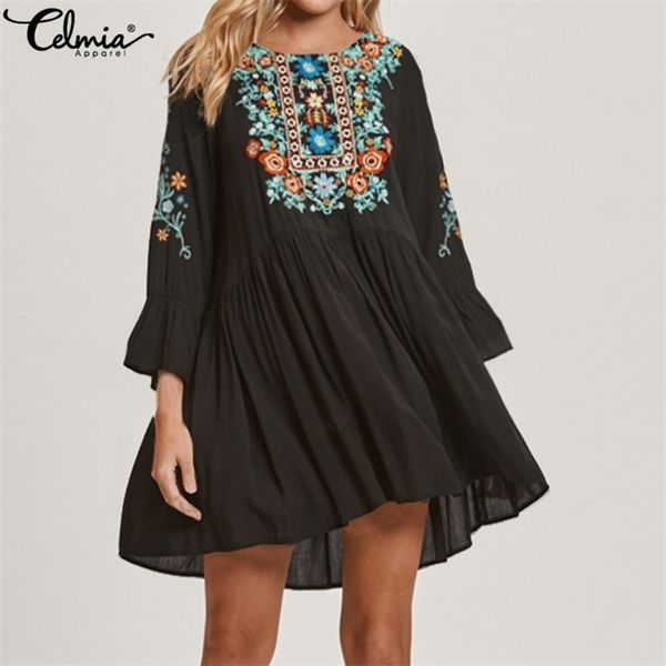 women vintage floral print summer dress celmia ladies flare sleeve casual loose pleated mini dress plus size vestidos t200416, Black;gray
women vintage floral print summer dress celmia ladies flare sleeve casual loose pleated mini dress plus size vestidos t200416, Black;gray