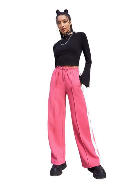 drawstring slant pocket taped sweatpants v4wy#, Black;white 
drawstring slant pocket taped sweatpants v4wy#, Black;white