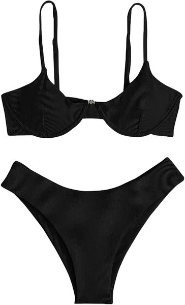 women's spaghetti strap ribbed knit two piece swimsuit underwire bikini sets y3wk#, White;black
women's spaghetti strap ribbed knit two piece swimsuit underwire bikini sets y3wk#, White;black