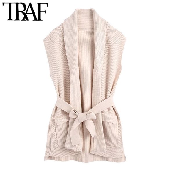 traf women fashion with belt office wear knitted vest sweater vintage sleeveless pockets female waistcoat chic y201128, Black;white
traf women fashion with belt office wear knitted vest sweater vintage sleeveless pockets female waistcoat chic y201128, Black;white