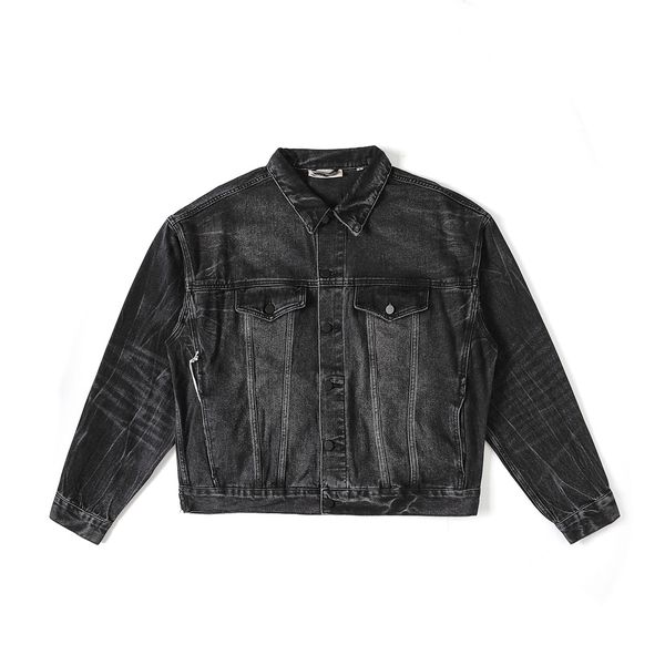 the fall collection washed-down black denim jacket is unisex, Black;brown
the fall collection washed-down black denim jacket is unisex, Black;brown