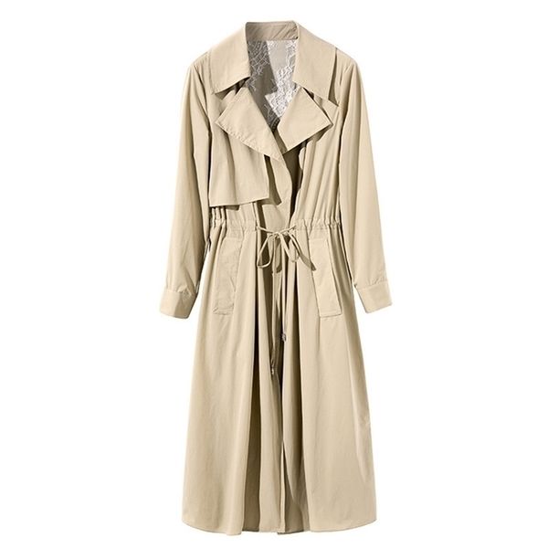 19 autumn new long popular waist tie thin women boutique female windbreaker y201012, Tan;black
19 autumn new long popular waist tie thin women boutique female windbreaker y201012, Tan;black