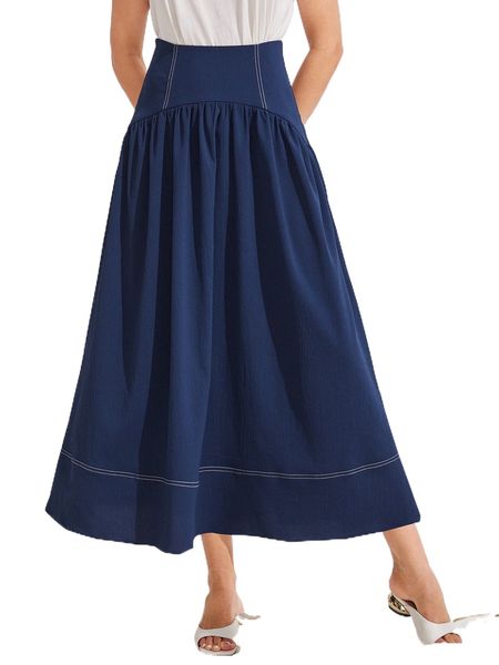 high waist stitch detail skirt o3as#, Black