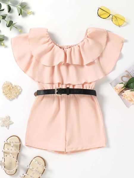 toddler girls layered ruffle trim romper without belt she, Blue
toddler girls layered ruffle trim romper without belt she, Blue