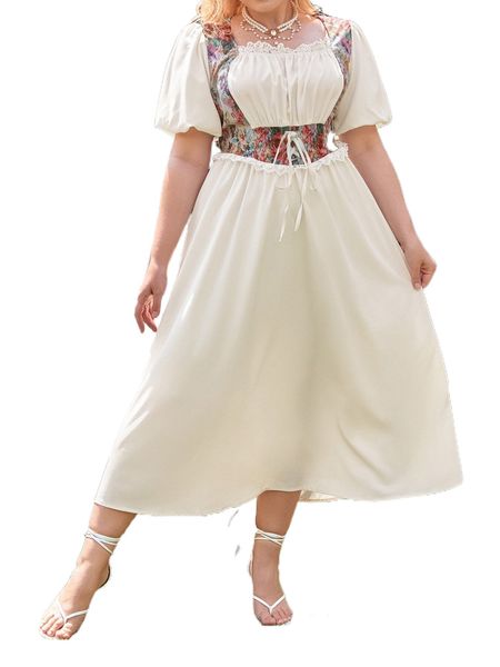 plus floral pattern embroidery mesh panel grommet lace up front dress 85vy#, Black
plus floral pattern embroidery mesh panel grommet lace up front dress 85vy#, Black