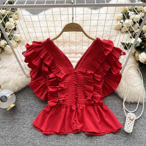 women's blouses shirts 2022 summer niche waist closing slim v-neck french shirt women's red crimped ruffle sleeveless hjom, White
women's blouses shirts 2022 summer niche waist closing slim v-neck french shirt women's red crimped ruffle sleeveless hjom, White