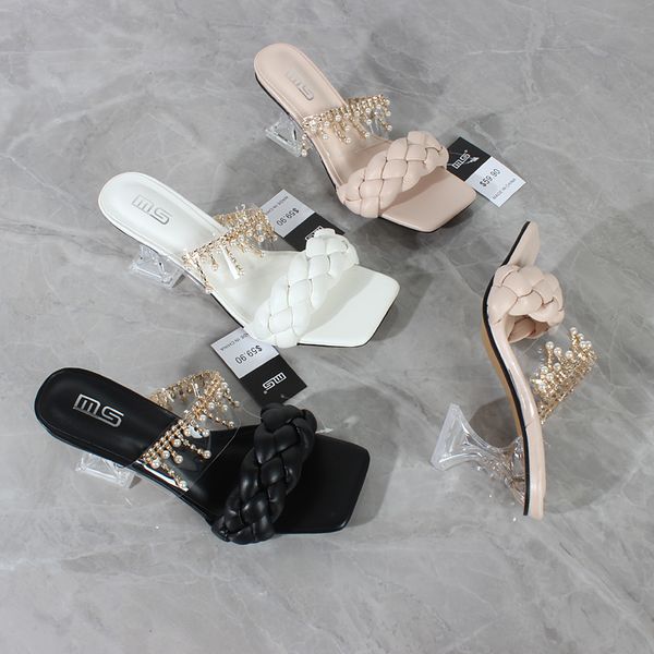 women's sandals summer products fashion chain pearl pu handwoven high heel women sandals party wedding shoes 7.5cm, Black
women's sandals summer products fashion chain pearl pu handwoven high heel women sandals party wedding shoes 7.5cm, Black