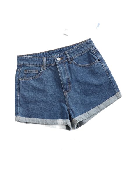 roll up hem denim shorts p911#, White;black