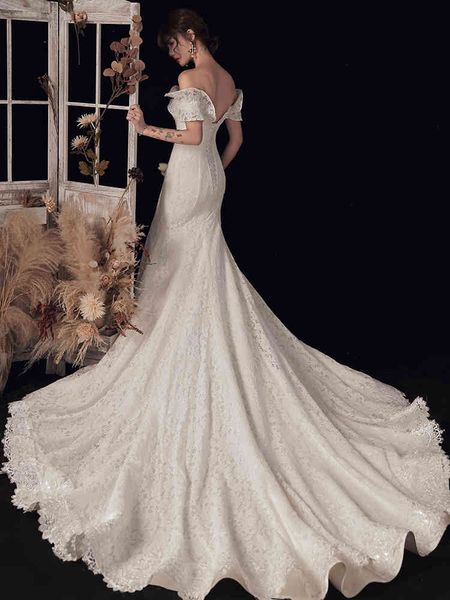 ball gown wedding dresses one shoulder fishtail wedding dress super fairy temperament simple korean small tail bride is thin and slim, White
ball gown wedding dresses one shoulder fishtail wedding dress super fairy temperament simple korean small tail bride is thin and slim, White