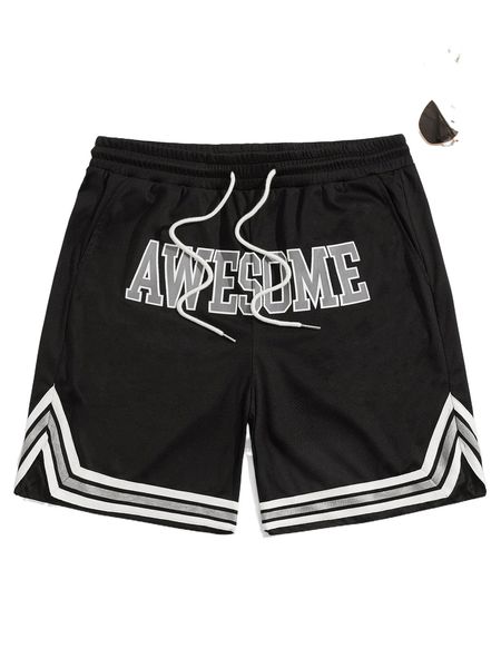 men letter graphic drawstring waist shorts r3om#, White;black